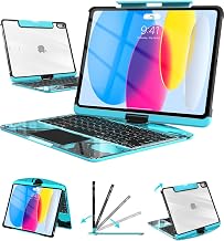 Transparent Keyboard Case with Trackpad for iPad 11th Gen A16 (2025) & 10th Gen 10.9" (2022), 7-Color Backlit Wireless Bluetooth Keyboard with 360 Rotating Stand & Pencil Holder, Pink