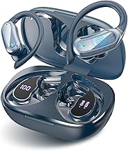 TRAUSI Wireless Earbuds Bluetooth Headphones, 54H Playtime Stereo Over Ear Buds with ENC Noise Cancelling, LED Power Display, IPX7 Waterproof Sport Earphones wih Earhooks for Running/Workouts Blue