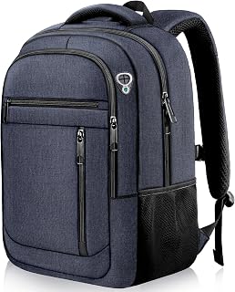 Travel Backpack for Men,Lightweight 40L Business 17" Laptop Daypack | Durable, Water Resistant, Bookbag, for Flight, Hiking, Work, Trolley Travel Strap, Headphone Jack, Anti-theft Pocket, Blue