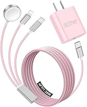 Travel Essentials Multi Charging Cable with 20W Charger Block | 3 in 1 Type C/Lightning/Magnetic Charging Cable for Apple Watch Charger,iPhone Charger,Cruise Vacation Camping Essentials-4FT