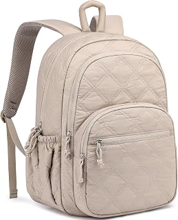 Travel Laptop Backpack for Women - 17.3 Inch College Backpacks Quilted Computer Bookbag Lightweight Casual Daypack Water-Resistant Backpacks for Students Teacher Work Camel