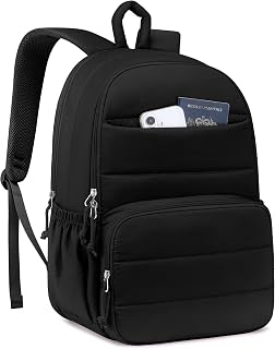 Travel Laptop Backpack for Women Bookbag: 15.6 Inch Quilted Work Backpacks Casual College School Book Bag Cute Water Resistant Business Computer Daypack for Girls Students Teacher Nurse Gifts Black