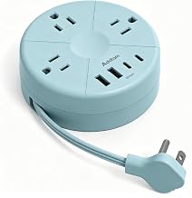 Travel Power Strip - Cruise Ship Essentials with 5ft Retractable Cord | Flat Plug Power Strip, 3 Outlets 4 USB (2 USB C), Non Surge Protector for Travel/Cruise/Home/Dorm/Office, ETL Listed, Blue