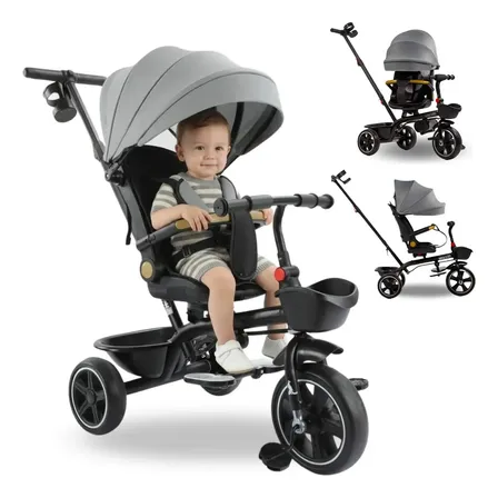 Triciclo Infantil Mega Baby Giro 360 Manija Direccional Color Gris