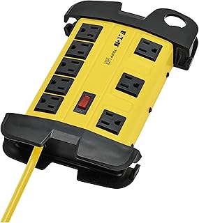 Tripp Lite Eaton TLM815NS Heavy Duty Power Strip, Safety Yellow Metal Housing, 6 Outlets, 15 Foot / 4.5 Meter Cord with Cable Wrap Slots, Keyhole Mounting Slots, Industrial Garage Work Shop Bench
