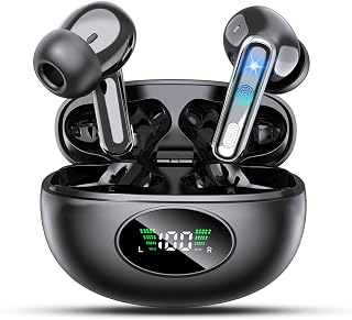 True Wireless Earbuds, 2026 Bluetooth 6.1 Headphones HiFi Stereo Ear Buds with 6 ENC Noise Cancelling Mic, 48H Playback LED Power Display for Pad Phones Workout Sports, IPX7 - Black