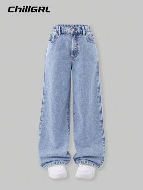 Tween Girls' Pocketed Wide Leg Loose Casual Versatile Jeans  50% OFF