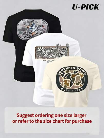 U-PICK - Pcs Set | Southern Down Outfitters Camo Duck/Deer Graphic Tees | Hunting Outdoor Country T-Shirts Mens Clothes Can Be Gift $21.58