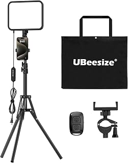 UBeesize 1-Pack LED Video Light Kit with Tripod Stand & Phone Holder | Ultra-Bright 3000-Lumen Dimmable Studio Lights for Live Streaming, Video Recording, Makeup, Gaming, YouTube and Photography