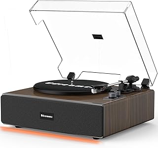 Udreamer Vinyl Record Player with Bluetooth Input, All-in-One Turntable with Built-in Speakers, AT-3600L Cartridge, Belt Drive 33/45 RPM, Auto Stop, Adjustable Lighting