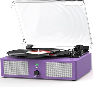 Udreamer Vinyl Record Player Wireless Turntable with Speakers & USB, Purple