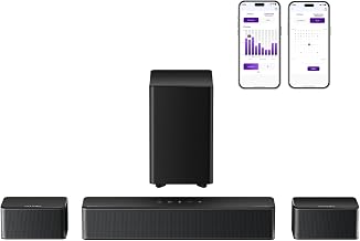 ULTIMEA 5.1 Sound Bar for TV with Dolby Atmos, Stereo Shelf System | 5.1 Surround, 410W Peak, Subwoofer, 2 Rear Speakers, App Control, BassMX, Bluetooth, 121 EQ Presets, HDMI eARC, Poseidon D60