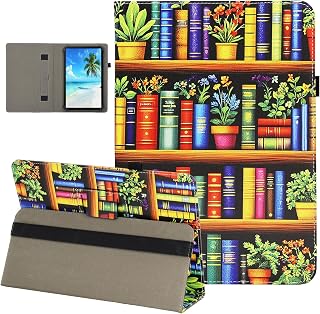 Universal 10 10.1 Inch Android Tablet Case, Dluggs Slim Folding Stand Folio Leather Case Cover for 9.5-11 Inch Tablet with Hand Strap, Bookshelf