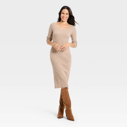 Universal Thread Women's Long Sleeve Textured Transitional Midi Sweater Open Box