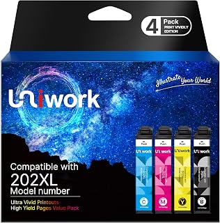 Uniwork Remanufactured Replacement for Epson 202 Ink Cartridge Combo Pack | Replacement for Epson 202XL Ink Cartridges Multipack work for Workforce WF-2860 XP-5100 Printer Ink Cartridges ( 4 Pack)