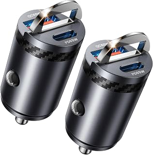 【Upgraded】 2-Pack 125W Fast Car Charger, Mini Flush Fit USB C Car Adapter | Dual Port [65W PD & 60W QC] Cigarette Lighter USB Charger, Pull Ring Car Accessories for iPhone 17 Pro Max, Samsung, MacBook