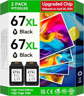 Upgraded Chip 67XL Ink Cartridges Compatible for HP 67 67XL Black Ink Cartridges Work with DeskJet 2855e 2827e 2800e 4255e 2755e 2700 4155e 4227e 2700e 2734e 2852e Envy 6055e 6000 6455e 6458e Printer