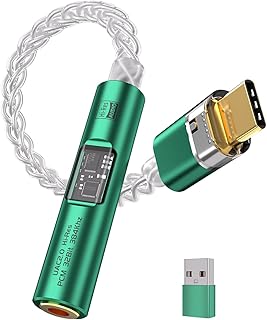 USB C to 3.5mm Adapter with Dual Chip CX31993 MAX97220 DAC Amplifier | Hi-Res DAC Adapter with 8-Strand 4N Single Crystal Copper Silver-Plated Cable, USB C to aux for Android iPhone PC Mac (Green)