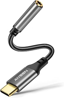 USB C to 3.5mm Audio Adapter Cable, DAC Chip, Nylon Braided Type-C to Aux Stereo Converter with Gold-Plated Connector, Hi-Res Sound, 13cm &ndash; Grey