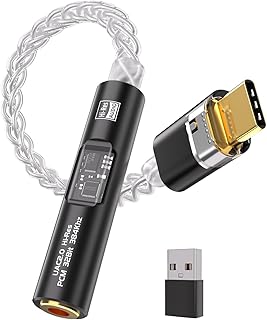 USB C to 3.5mm Audio Adapter with Dual Chip Hi-Res 32bit/384KHz DAC& 24bit/96KHz ADC Dongle Cable Cord,USB C to Aux Dongle HiFi Headphone Jack Adapter with USB A Converter for Type C Devices (Blue)