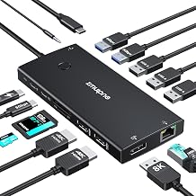 USB C Laptop Docking Station Dual Monitor with 2 HDMI 4K DP 8K for Dell HP | Hub for Laptop Dock Triple 4K Display Dongle with 100W PD 6 USB A/C Ports Button USB C Hub Multiport Adapter for Laptop