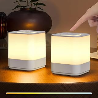 uuffoo 2 Pack Rechargeable Night Light Lamp 3 Color Touch Dimmable LED Portable Table Lamp Battery Operated, USB Changing, Small Cordless Lamp for Bedside Bedroom Travel