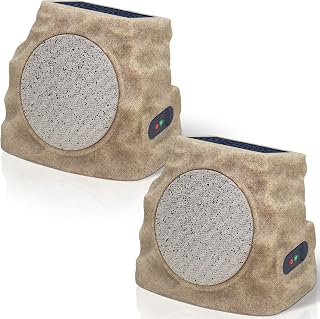 uuffoo 2-Pack Solar Powered Rock Speakers Outdoor Water-Resistant IP44 Rock Speaker with Lights RGB Colors and USB Charging for Patio Pool Party Yard Garden Outside