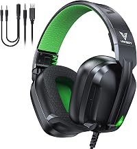 Vakedy Wired Gaming Headset for Xbox,PS5,PS4,PC,Switch, RGB 50mm Drivers | Foldable lightweight frame, plush memory foam cushions, clear chat, quick mute/volume wheel and USB-powered RGB glow