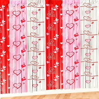 Valentines Foil Fringe Curtain 2 Pack of 3 x 6.5 ft Red Silver Green Tinsel Backdrop Streamers for Valentines Birthday Disco Supplies Photo Backdrop Party Decorations
