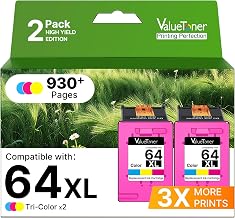 Valuetoner 64XL Ink Cartridge Combo Pack for HP Ink 64 HP64 (2 Color) Works for HP Envy Inspire 7955e 7958e 7255e Photo 7155 7858 7155 7100 7800 7900 7855 6222 Tango Electronics
