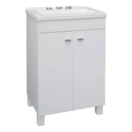 Vanitory Alba De Pie Semi Brillante 3 Agujeros Blanco Amube Mueble Blanco Tres Agujeros