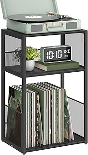 VASAGLE Record Player Stand, 3-Tier Side Table, Vinyl Record Storage up to 100 Albums, End Table for Living Room, Bedroom, Natural Walnut ULET275K02