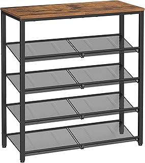 VASAGLE Shoe Rack for Entryway, Freestanding, Adjustable, Industrial | 5-Tier Shoe Rack Organizer with Storage Shelves and Spacious Top, Rustic Brown and Ink Black ULBS038B01