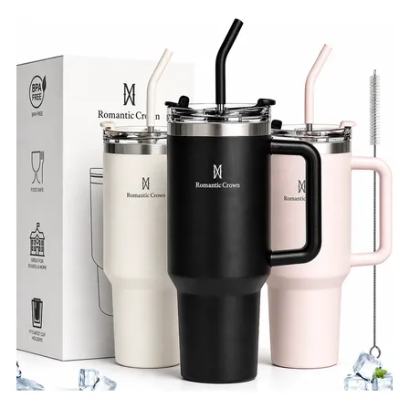 Vaso T&eacute;rmico 1200ml Antiderrame Manija Sorbete Acero Inox Negro Lisa