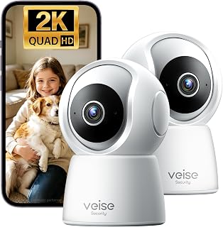 Veise 2K Indoor Camera for Home Security, Baby Monitor, WiFi Pet Dog Camera | 180-Day Cloud Storage Trial & SD Card Support, 360&deg; Pan & Tilt, AI Motion Detection & Tracking, Night Version, 2-Way Audio
