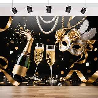 Venetian Mardi Gras Backdrop 7x5FT, Masquerade Backdrop for Masquerade Party Decorations, Carnival Glitter Gold Mask Photography Backgrounds Studio Prop