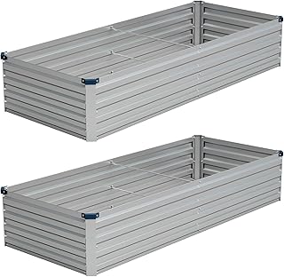 Vengarus 2PCS 8x2x1ft Galvanized Raised Garden Beds Kit,Planter Box Silver | Galvanized Steel, Rectangular Metal Planter Raised Beds, Vegetables, Herbs, Flowers, Easy Assembly, Rustproof Safe Backyard