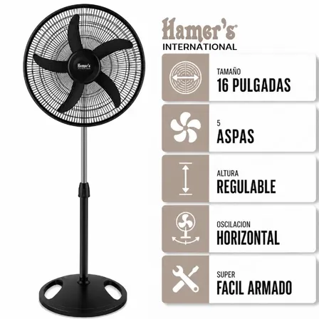 Ventilador De Pie Hamer's International ECOMAX - 16 - 70w 40.64 Cm 50 Hz Negro Pl&aacute;stico