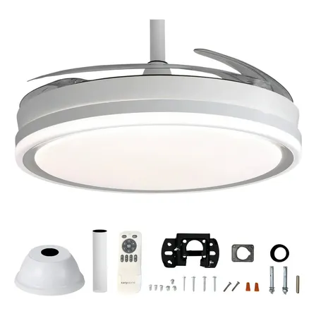 Ventilador De Techo Kanji Retr&aacute;ctil Blanco 4 Aspas 6 Velocidades Reversa Timer Control Remoto 65 Watts.