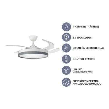 Ventilador De Techo Retr&aacute;ctil Codini Blanco Luz Led Control