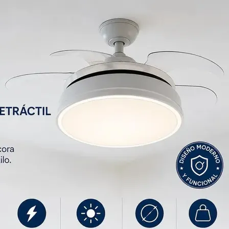 Ventilador De Techo Retractil Con Luz Led Control Precio! 46 Cm 50 Blanco Transparentes Pl&aacute;stico 4