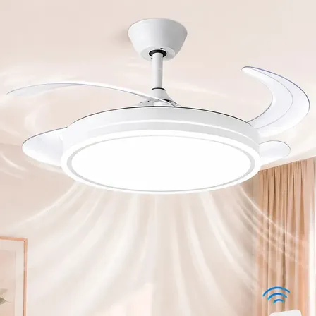 Ventilador Retractil De Techo Novohome Luz Calida Fria Neutra 6 Velocidades 4 aspas Color Blanco