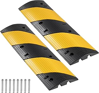 VEVOR 40 in Rubber Speed Bump, 2 Pack, 2 Channel Heavy Duty Traffic Speed Hump, 22000 lbs/Axle Load Capacity, Cable Protector Ramp with Expansion Screws, for Asphalt Concrete Gravel Driveway and Road