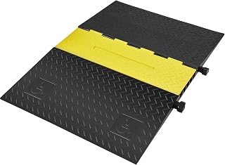 VEVOR 5 Channel Rubber Cable Protector Ramp, Heavy Duty 22000 lbs/axle Capacity Wire Hose Cord Cover Ramp, ADA Compliant Driveway Road Hump, Traffic Speed Bump w/Flip-Open Top Cover