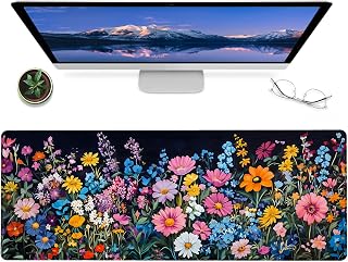 Vibrant Wildflower Garden Gaming Mouse Pad – 12x31.5in Non-Slip Rubber Desk Mat with Colorful Floral Design – Large Extended Mousepad for Office Home – Deskmat Gifts for Nature and Art Decor