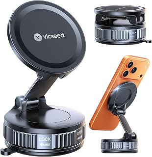 VICSEED for MagSafe Car Mount [Upgraded 98LBS Strongest Suction,Won't Break | Military-Grade Vacuum Magnetic Phone Holder, 360° Rotation Base, Metal Arm&Hinges, Stable for iPhone 17 Pro Max 16 15 14 13