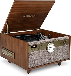Victrola Century Signature+ &ndash; 6-in-1 Vinyl Record Player & Music Center - 3-Speed Turntable, CD & Cassette, VINYLSTREAM, Bluetooth & 3.5mm Aux, Record Player with Speakers, 18" Legs (Walnut)