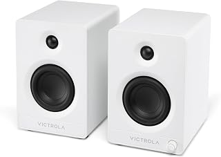 Victrola Tempo &ndash; Bluetooth Bookshelf Speakers &ndash; Room-Filling Sound, Bluetooth Input, Multi-Speaker Streaming Using Auracast, USB-C Computer Input, Turntable Inputs, Subwoofer Output (Pair, White)