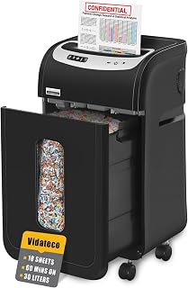 VidaTeco 18-Sheet Paper Shredder for Home Office Heavy Duty Micro Cut | 60-Minute Micro Cut P-4 Security, Auto-Reverse Anti-Jam System, 7.9-Gallon Pullout Bin, Shreds Staples/CD/Credit Cards (ETL)