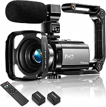 Video Camera Camcorder Full HD 1080P 36MP 16x Zoom for YouTube | Vlog camera with 270° rotatable screen, stereo microphone, dual battery included.